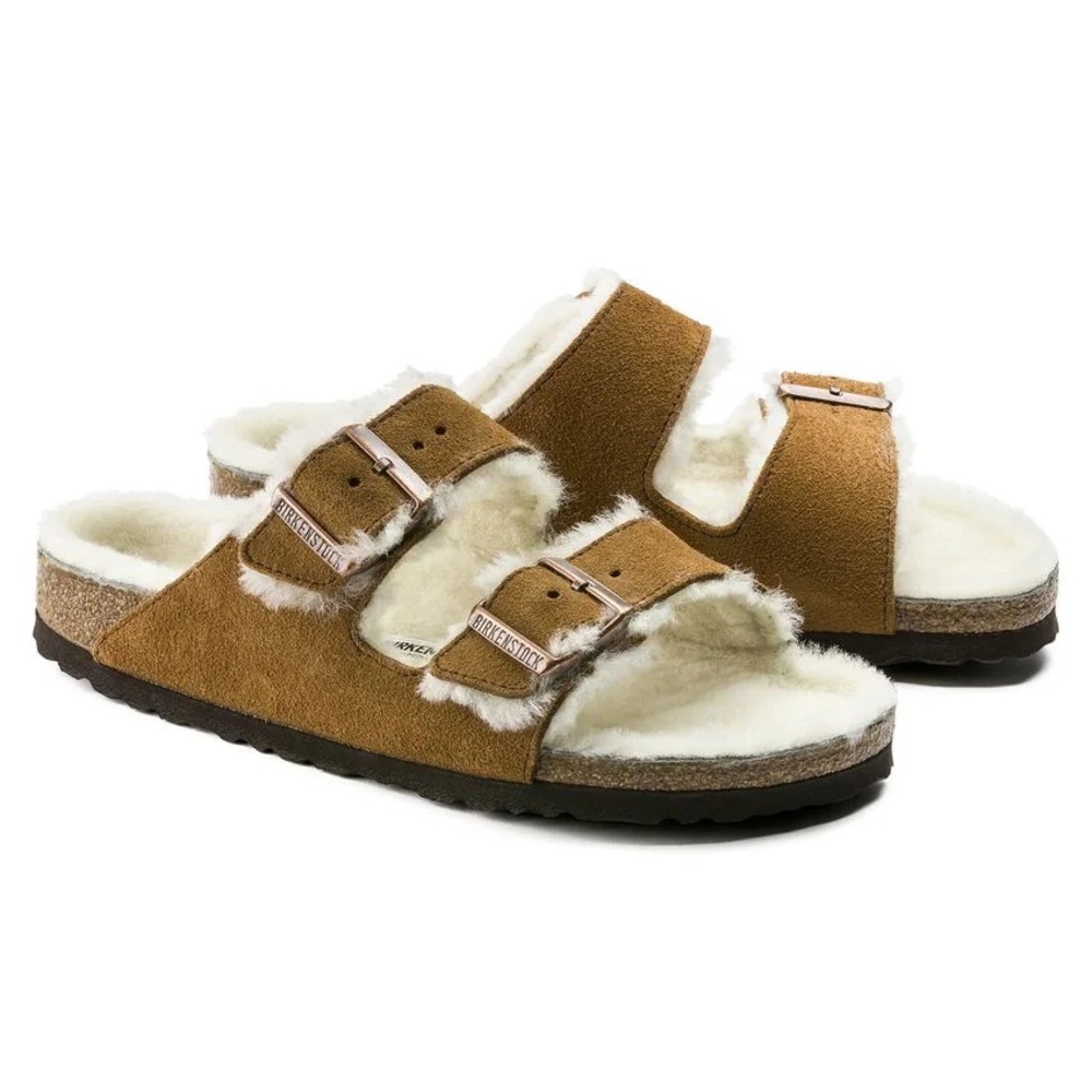 Birkenstock Tan and White Sandals with Contoured Footbed